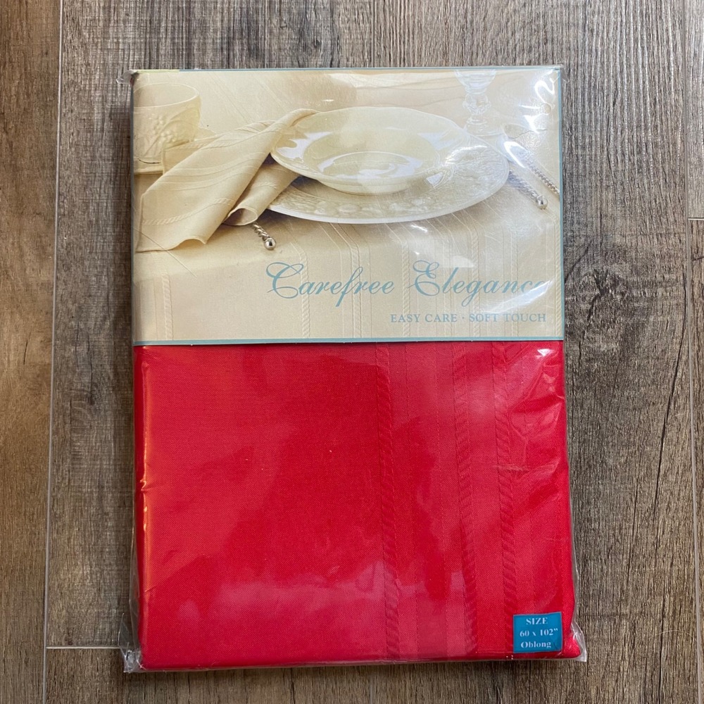 Bardwil Linens Carefree Elegance Red Oblong Tablecloth 60 x 102 Jacquard Stripe